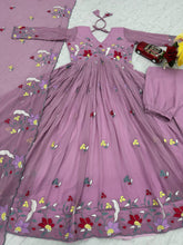 Lovely Lavender Georgette Thread Work Gown
